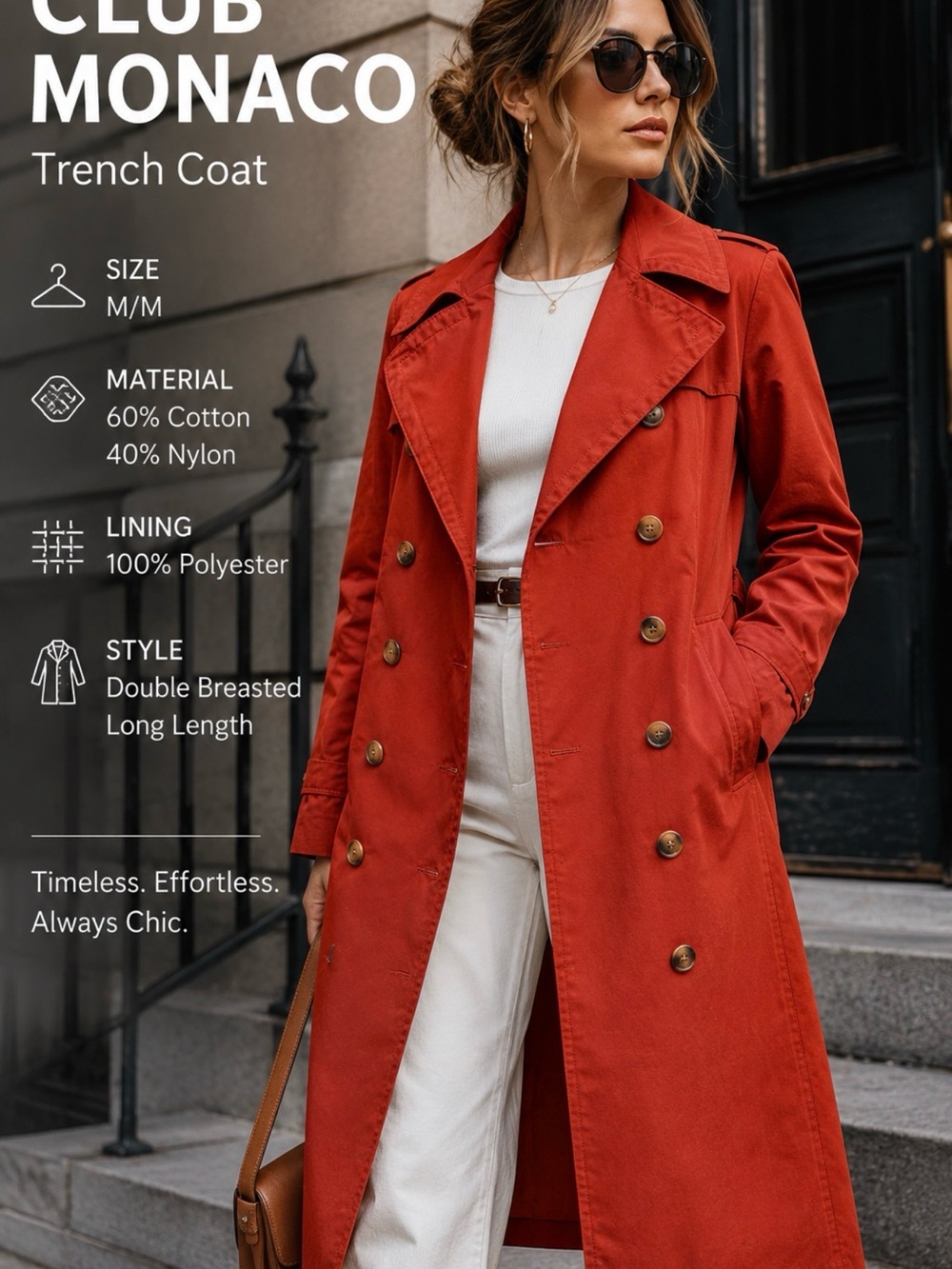 Club Monaco Ohdette Brick Red Long Trench Coat Women’s M Medium MSRP $329